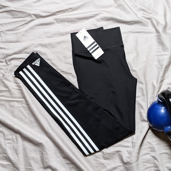 NWT Adidas 3 Stripe Black Tights Leggings - Picture 2 of 4